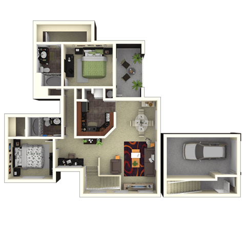 Floor plan for 2 beds, 2 baths, 1433 sqft